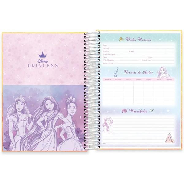 Caderno Universitário Capa Dura, 10x1, 160 Folhas, Disney Princesas, 2372481, Spiral Pn - PT 1 UN