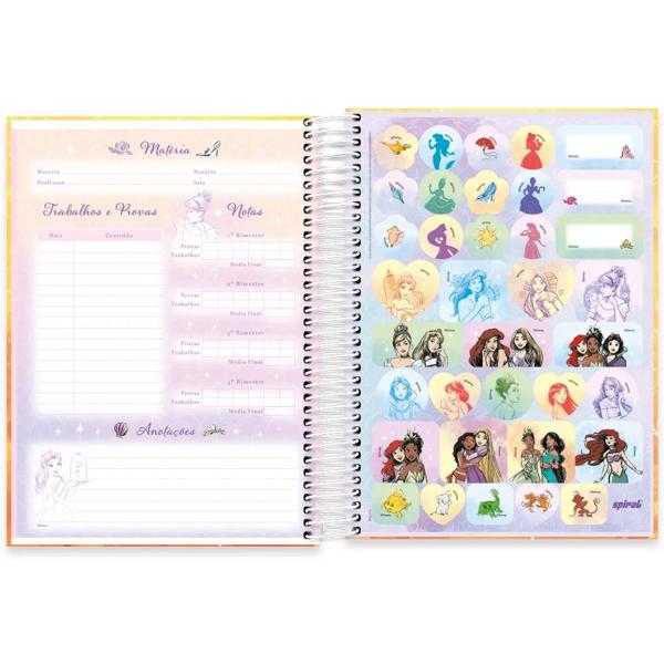 Caderno Universitário Capa Dura, 10x1, 160 Folhas, Disney Princesas, 2372481, Spiral Pn - PT 1 UN