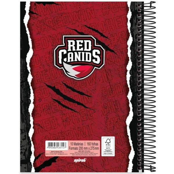 Caderno universitário capa dura, 10x1, 160 folhas, Red Canids, 2333147, Spiral Red - PT 1 UN