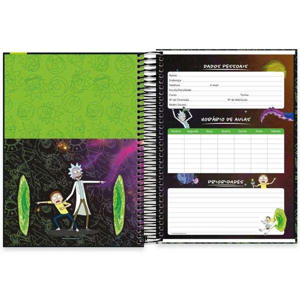 Caderno universitário capa dura, 10x1, 160 folhas, Rick & Morty, 2333154, Spiral Rem - PT 1 UN