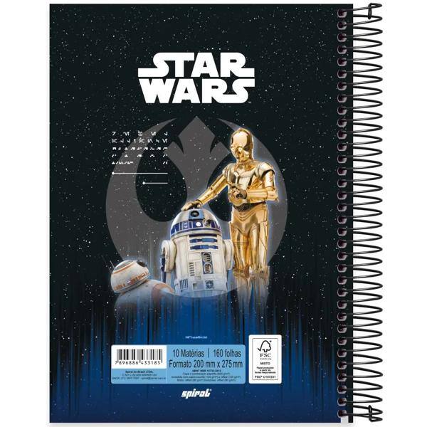 Caderno universitário capa dura, 10x1, 160 folhas, Star Wars, 2333185, Spiral Starw - PT 1 UN