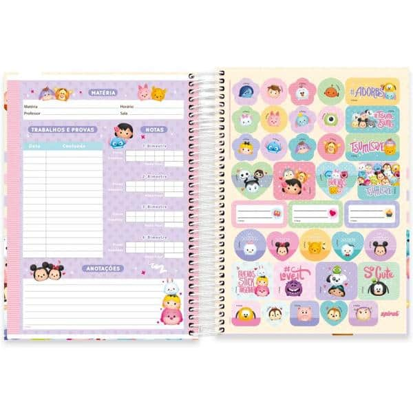 Caderno universitário capa dura, 10x1, 160 folhas, Tsum Tsum, 2333222, Spiral Tsum - PT 1 UN