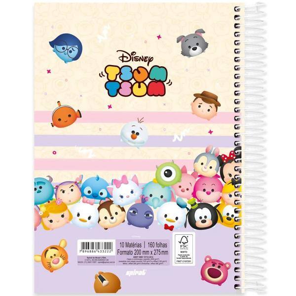 Caderno universitário capa dura, 10x1, 160 folhas, Tsum Tsum, 2333222, Spiral Tsum - PT 1 UN