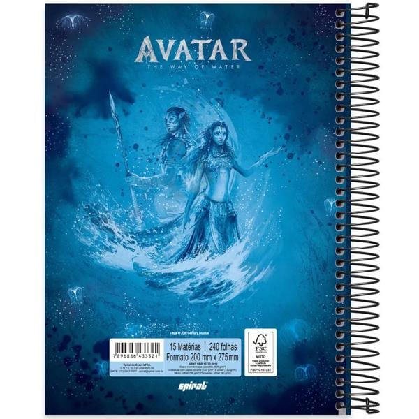 Caderno Universitário Capa Dura 15x1 240 Folhas Avatar Disney Spiral Ava - PT 1 UN