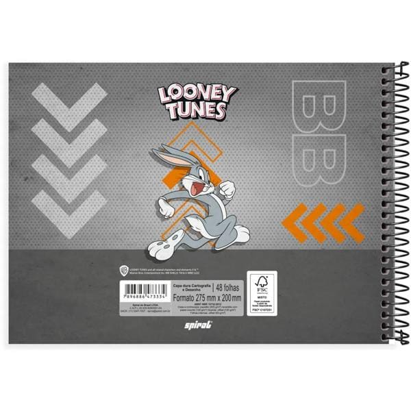 Caderno cartografia e desenho capa dura 48 folhas Looney Tunes Pernalonga, Spiral, 2373334- PT 1 UN