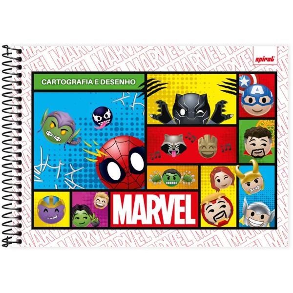 Caderno cartografia e desenho capa dura 48 folhas Marvel Emoji, Spiral, 2373419 - PT 1 UN