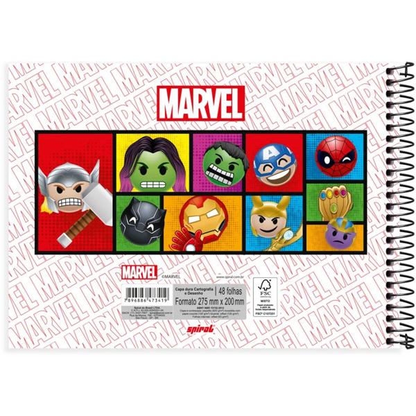 Caderno cartografia e desenho capa dura 48 folhas Marvel Emoji, Spiral, 2373419 - PT 1 UN