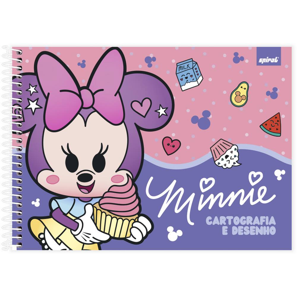 Caderno cartografia e desenho capa dura 48 folhas Disney Minnie