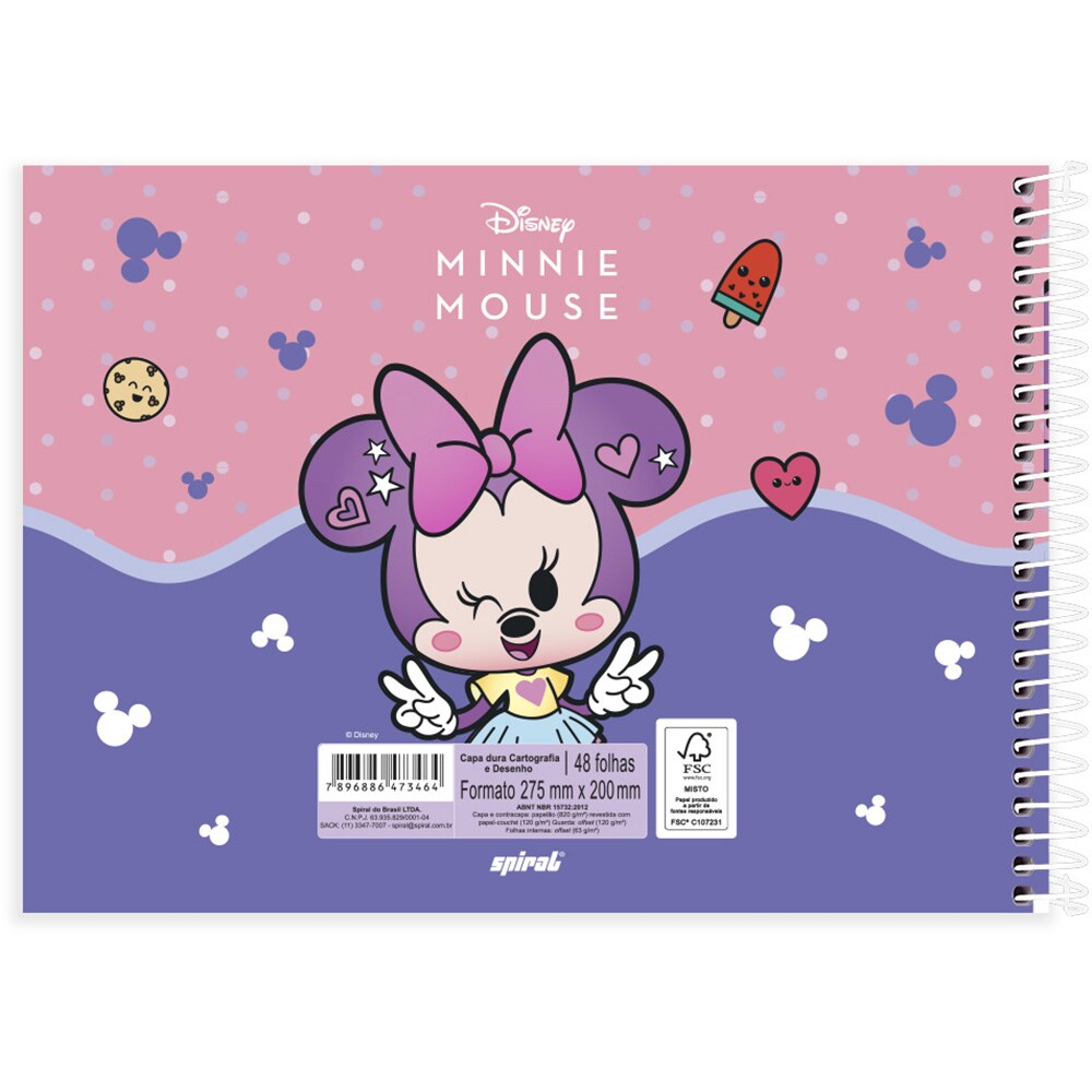 Caderno cartografia e desenho capa dura 48 folhas Disney Minnie