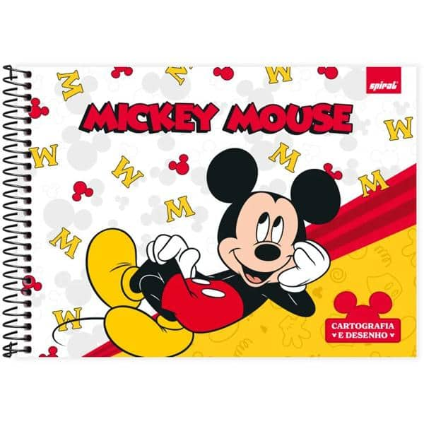 Caderno cartografia e desenho capa dura 48 folhas Mickey Disney Clássico, Spiral, 2374317- PT 1 UN