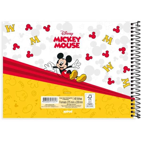 Caderno cartografia e desenho capa dura 48 folhas Mickey Disney Clássico, Spiral, 2374317- PT 1 UN