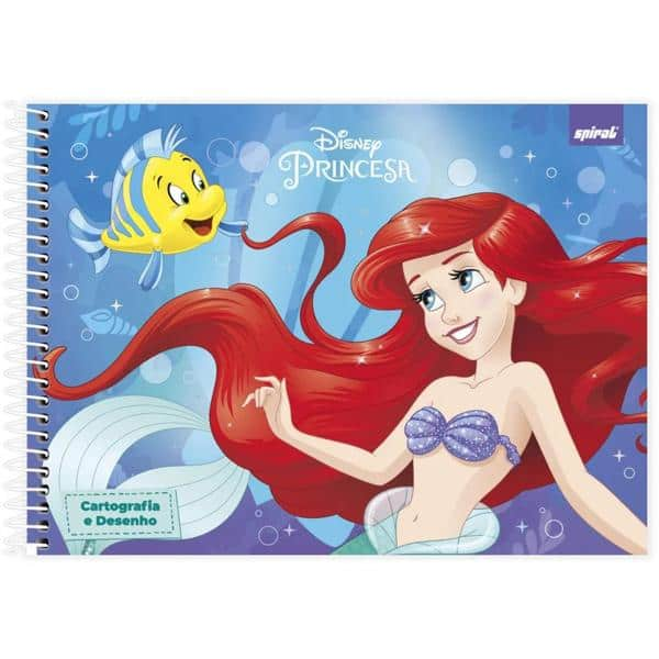 Caderno cartografia e desenho capa dura 48 folhas Disney Princesas Ariel, Spiral, 2373501- PT 1 UN