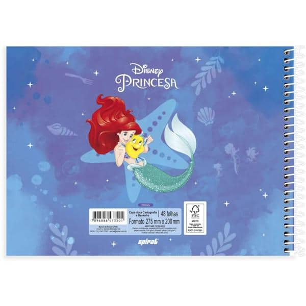 Caderno cartografia e desenho capa dura 48 folhas Disney Princesas Ariel, Spiral, 2373501- PT 1 UN