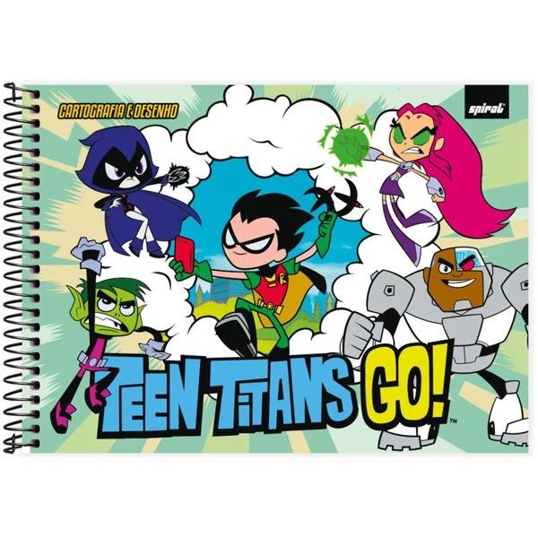 Caderno cartografia e desenho capa dura 48 folhas Teen Titans Go Os Jovens Titãs emAção, Spiral, 2373549 - PT 1 UN