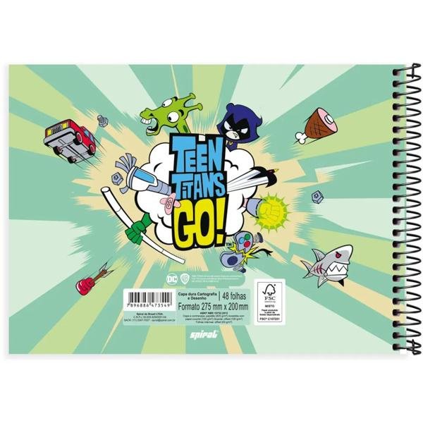 Caderno cartografia e desenho capa dura 48 folhas Teen Titans Go Os Jovens Titãs emAção, Spiral, 2373549 - PT 1 UN