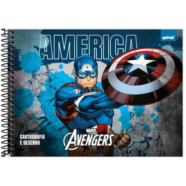 Caderno cartografia e desenho capa dura 80 folhasVingadores Avengers Marvel Capitão América, Spiral 2373563 - PT 1 UN