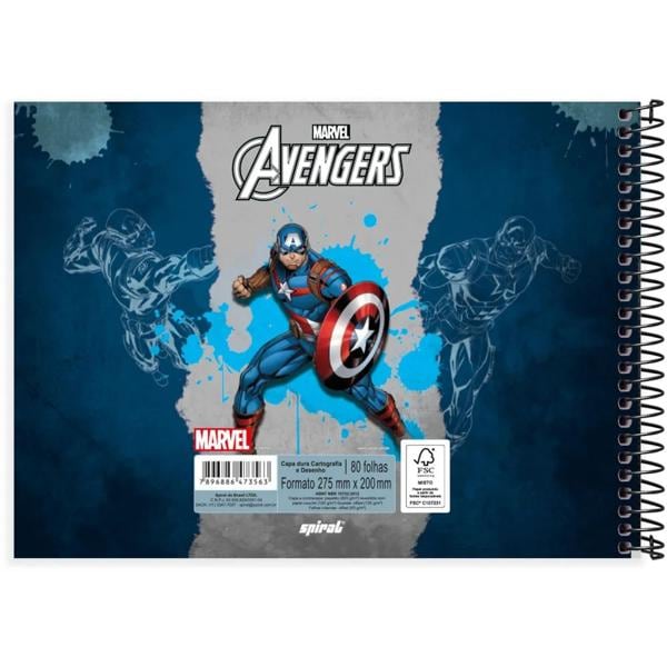 Caderno cartografia e desenho capa dura 80 folhasVingadores Avengers Marvel Capitão América, Spiral 2373563 - PT 1 UN