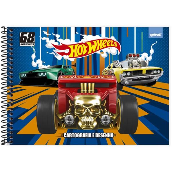 Caderno cartografia e desenho capa dura 80 folhas Hot Wheels 68 Caveira, Spiral,2373594 - PT 1 UN