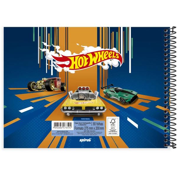 Caderno cartografia e desenho capa dura 80 folhas Hot Wheels 68 Caveira, Spiral,2373594 - PT 1 UN