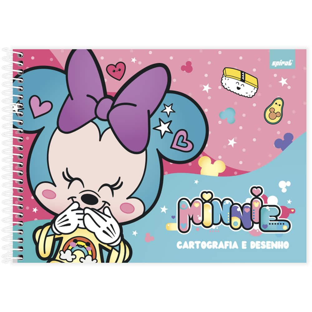 Caderno cartografia e desenho capa dura 80 folhas Disney Minnie Kawaii,  Spiral, 2373631- PT 1 UN - Escolar - Kalunga