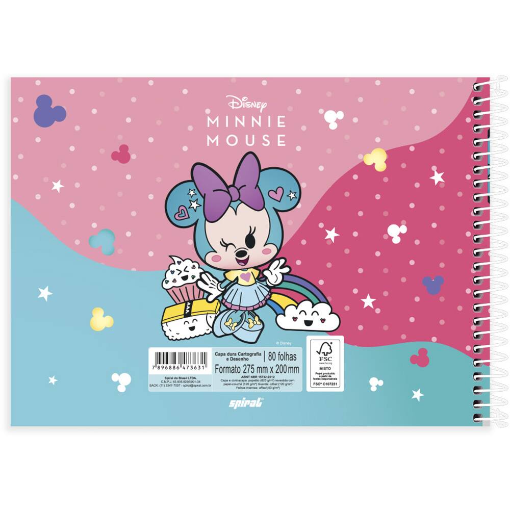 Caderno cartografia e desenho capa dura 80 folhas Disney Minnie Kawaii,  Spiral, 2373631- PT 1 UN - Escolar - Kalunga