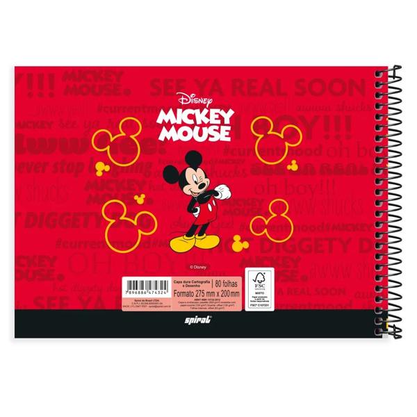 Caderno cartografia e desenho capa dura 80 folhas Disney Mickey Clássico, Spiral, 2374324- PT 1 UN