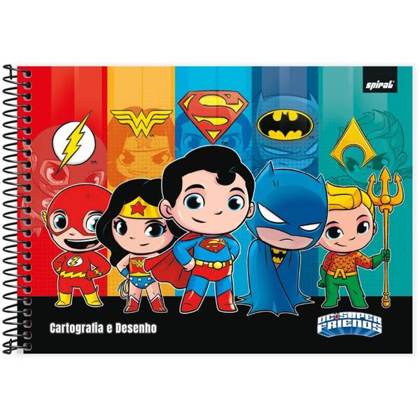 Caderno cartografia e desenho capa dura 80 folhas DC Super Friends, Spiral, 2334298- PT 1 UN