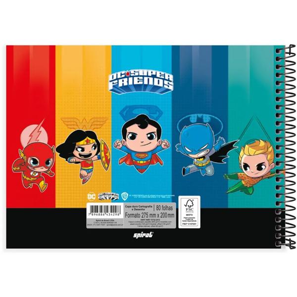 Caderno cartografia e desenho capa dura 80 folhas DC Super Friends, Spiral, 2334298- PT 1 UN