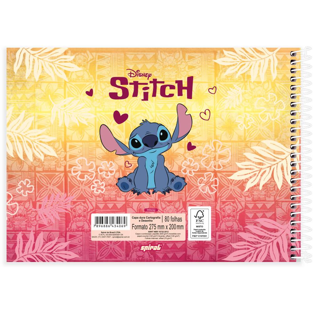 Caderno cartografia e desenho capa dura 80 folhas Disney Stitch, Spiral,  2334069 - PT 1 UN - Escolar - Kalunga