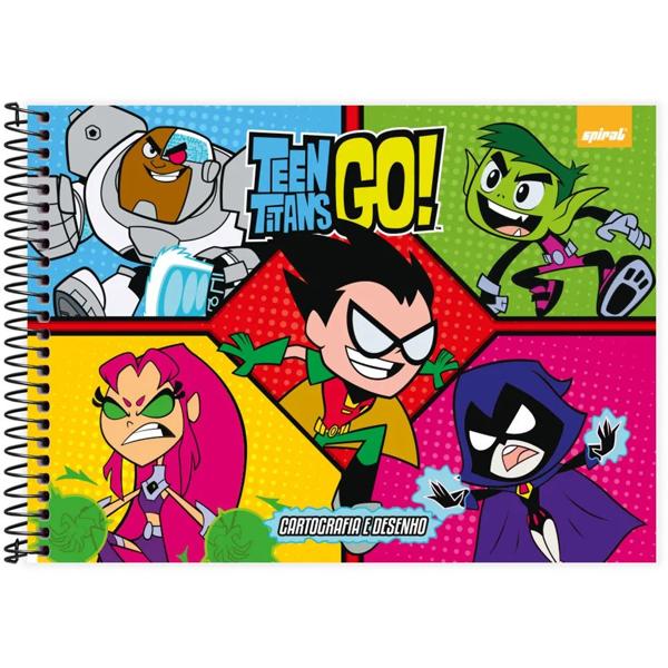 Caderno cartografia e desenho capa dura 80 folhas Teen Titans Go Os Jovens Titãs emAção, Spiral, 2334441 - PT 1 UN