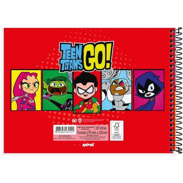 Caderno cartografia e desenho capa dura 80 folhas Teen Titans Go Os Jovens Titãs emAção, Spiral, 2334441 - PT 1 UN