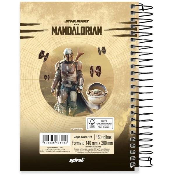 Caderno 1/4 capa dura espiral 160 folhas Star Wars The Mandalorian, Spiral,2373983 - PT 1 UN