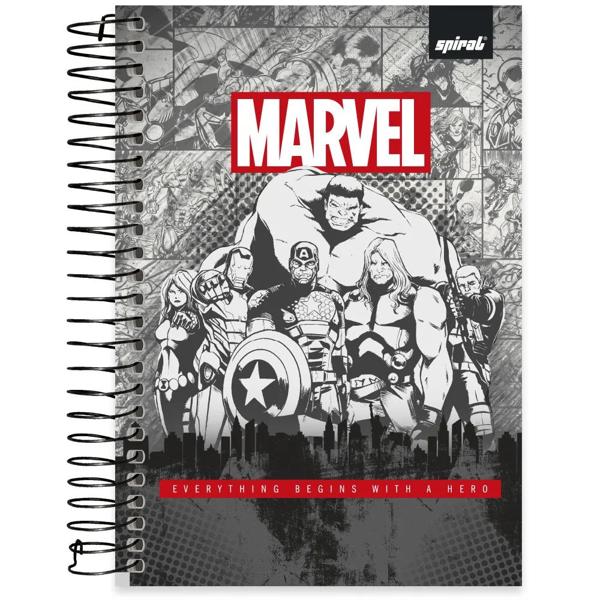 Caderno 1/4 capa dura espiral 160 folhas Marvel Red Brick, Spiral, 2334649- PT 1 UN