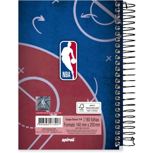 Caderno 1/4 capa dura espiral 160 folhas NBA, Spiral, 2373907 - PT 1 UN