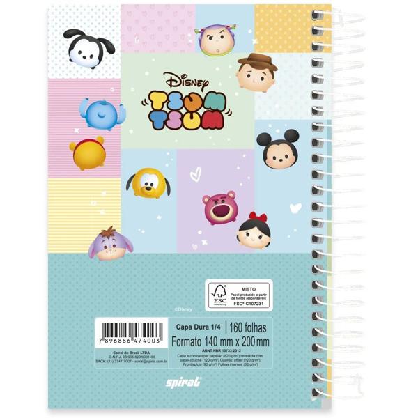 Caderno 1/4 capa dura espiral 160 folhas Disney Tsum Tsum, Spiral, 2374003- PT 1 UN