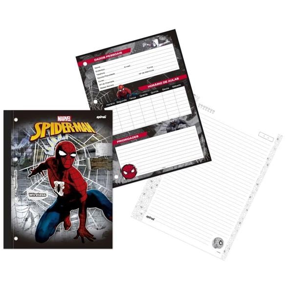 Caderno universitário wireless com folhas coladas, 1x1, 80 folhas, Homem Aranha, 2374140, Spiral Mha - PT 1 UN