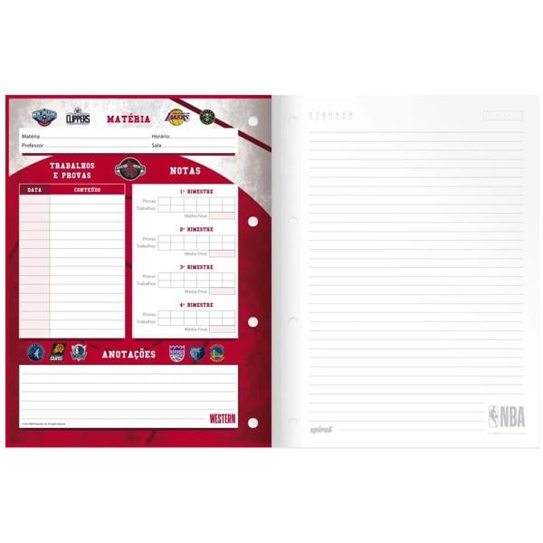 Caderno universitário wireless com folhas coladas, 1x1, 80 folhas, NBA, 2374157, Spiral Nba - PT 1 UN