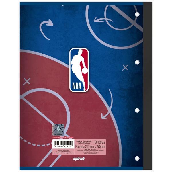 Caderno universitário wireless com folhas coladas, 1x1, 80 folhas, NBA, 2374157, Spiral Nba - PT 1 UN