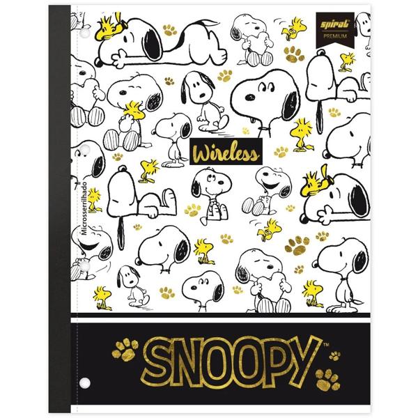 Caderno universitário wireless com folhas coladas, 1x1, 80 folhas, Snoopy, 2374171, Spiral Sno - PT 1 UN