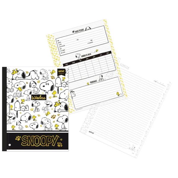 Caderno universitário wireless com folhas coladas, 1x1, 80 folhas, Snoopy, 2374171, Spiral Sno - PT 1 UN