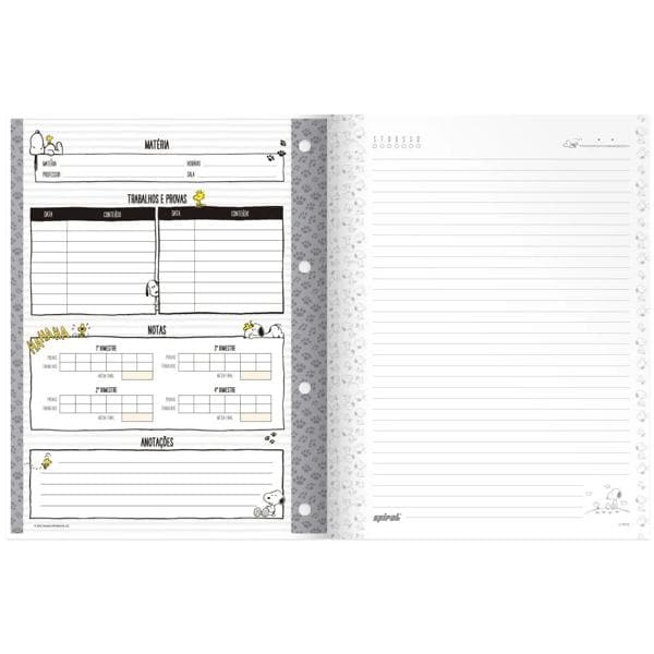 Caderno universitário wireless com folhas coladas, 1x1, 80 folhas, Snoopy, 2374171, Spiral Sno - PT 1 UN