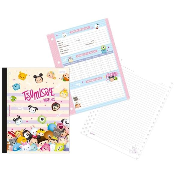 Caderno universitário wireless com folhas coladas, 1x1, 80 folhas, Tsum Tsum, 2374294, Spiral Tsum - PT 1 UN