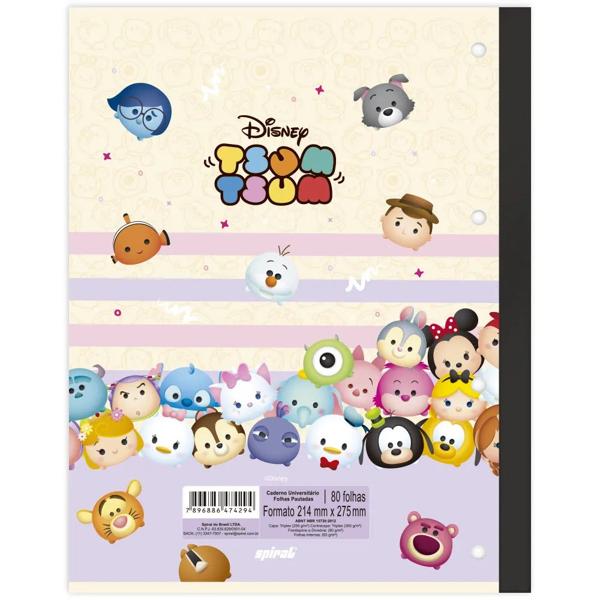 Caderno universitário wireless com folhas coladas, 1x1, 80 folhas, Tsum Tsum, 2374294, Spiral Tsum - PT 1 UN