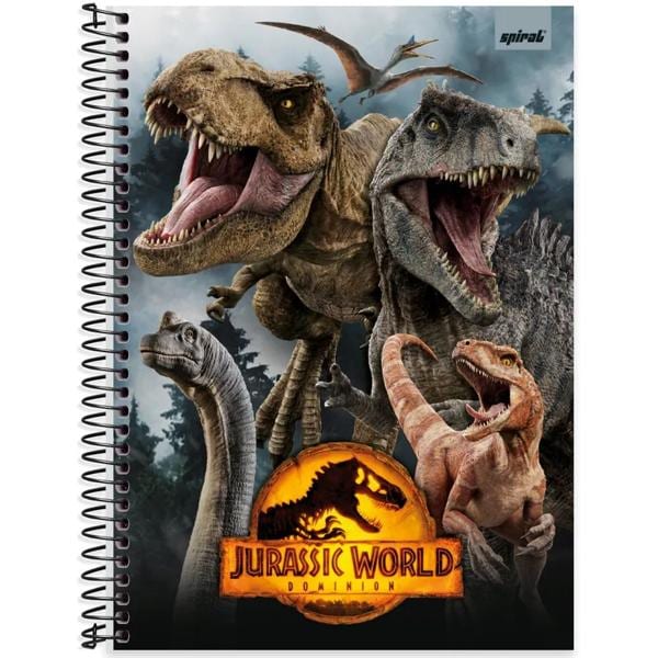 Caderno universitário capa dura, 1x1 80 folhas, Jurassic World, 2371736, Spiral Jw - PT 1 UN