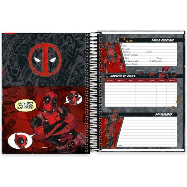 Caderno universitário capa dura, 15x1, 240 folhas, Deadpool, 2333345, Spiral Dea - PT 1 UN