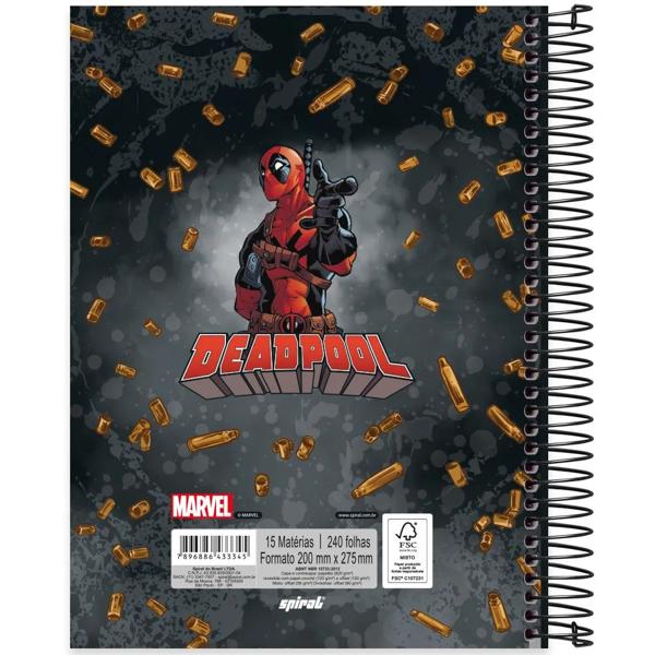 Caderno universitário capa dura, 15x1, 240 folhas, Deadpool, 2333345, Spiral Dea - PT 1 UN