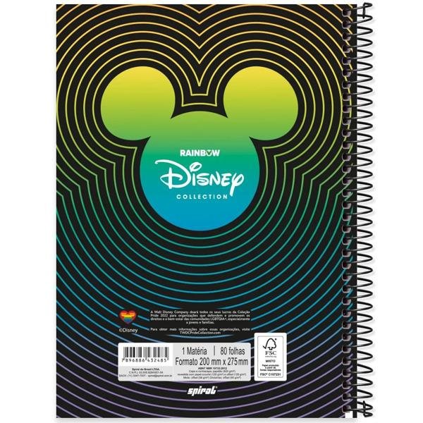 Caderno Universitário Capa Dura, 1x1 80fls Disney Mickey Pride, 2332485, Spiral Mpr - PT 1 UN