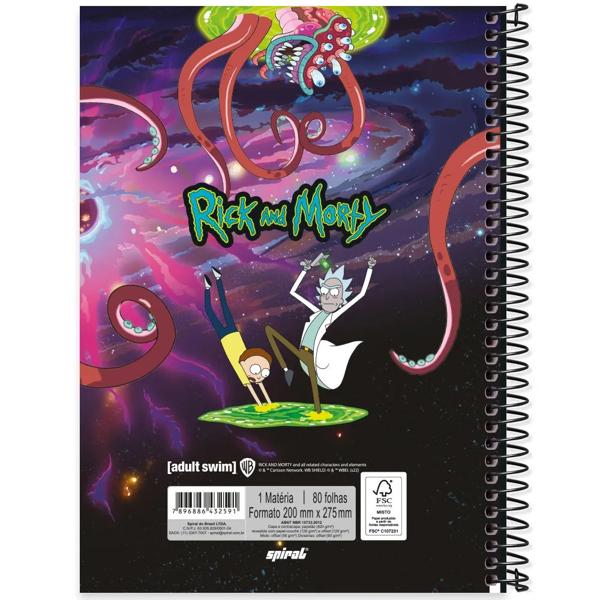 Caderno universitário capa dura, 1x1 80 folhas, Rick & Morty, 2332591, Spiral Rem - PT 1 UN