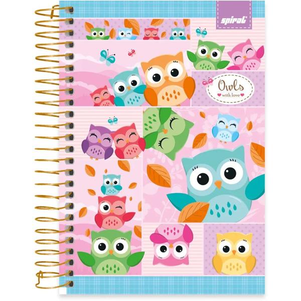 Caderno 1/4 capa dura espiral 80 folhas Corujinhas, Spiral, 2349551 - PT 1 UN