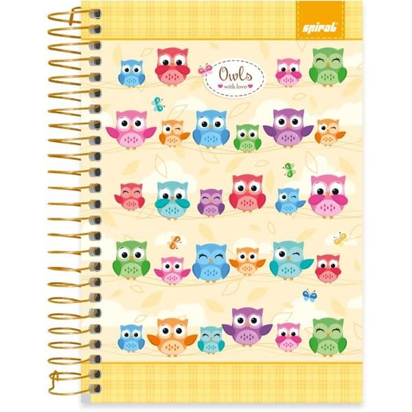 Caderno 1/4 capa dura espiral 160 folhas Corujinhas Amarela, Spiral, 2370685 - PT 1 UN